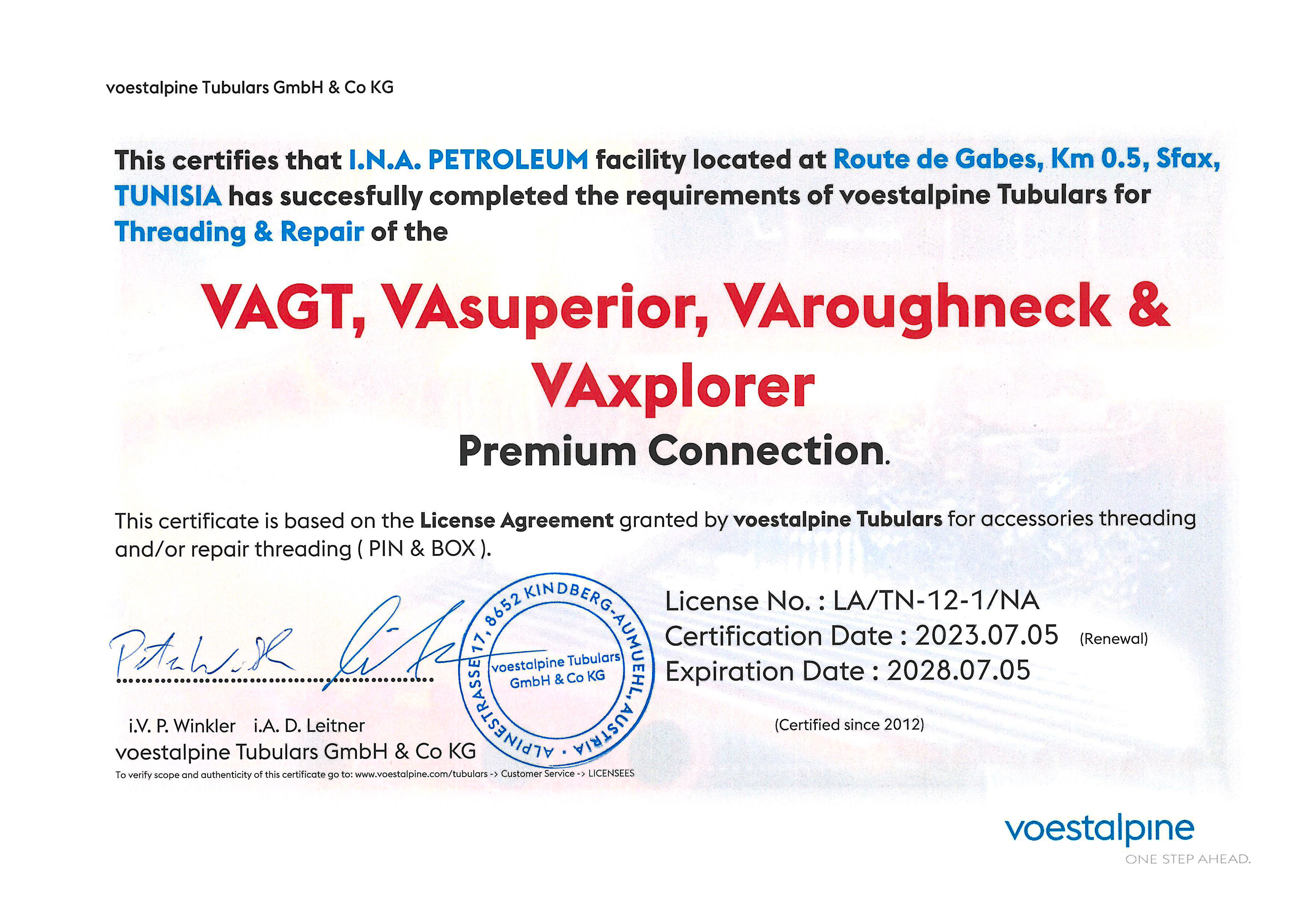 CERTIFICAT VOESTALPINE